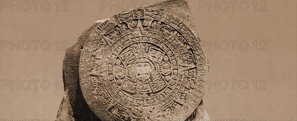 Aztec calendar stone, City of Mexico, Jackson, William Henry, 1843-1942, Calendars, Sculpture, Aztecs, Indians of Mexico, Spiritual life, Mexico, Mexico City, 1884