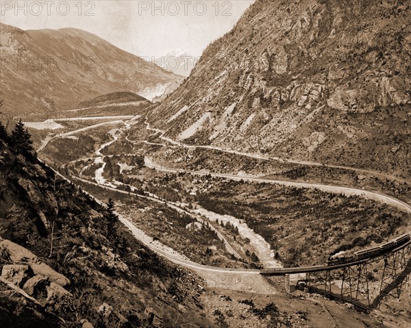 The far-famed Georgetown loop, Jackson, William Henry, 1843-1942, Valleys, Railroad tracks, United States, Colorado, Georgetown, 1899