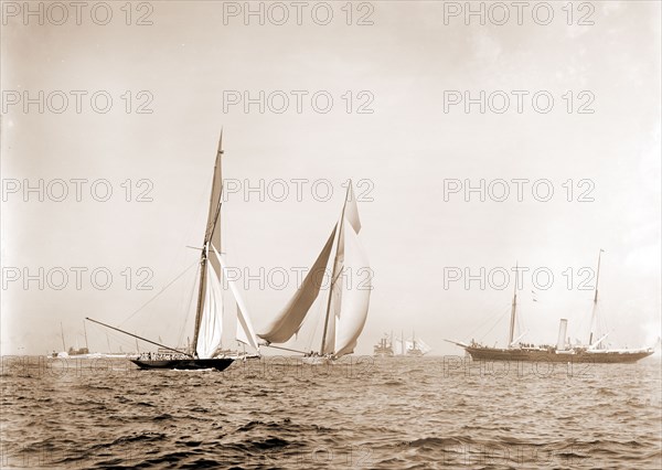 Start, American cup race, Peabody, Henry G, (Henry Greenwood), 1855-1951, Vigilant (Yacht), Valkyrie II (Yacht), America's Cup races, Yachts, Regattas, 1893
