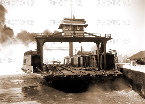 Car ferry, Transport, Detroit River, Transport (Ferry), Railroads, Ferries, Rivers, Piers & wharves, United States, Michigan, Detroit River, United States, Michigan, Detroit, 1880