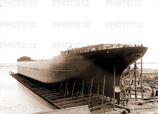 Str. Harvard on the ways, Harvard (Freighter), Cargo ships, Boat & ship industry, United States, Michigan, Detroit, 1900