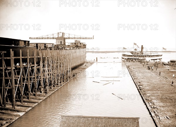 Str. Simon J. Murphy on the ways, Simon J. Murphy (Steamship), Ships, Boat & ship industry, Piers & wharves, United States, Michigan, Wyandotte, 1900