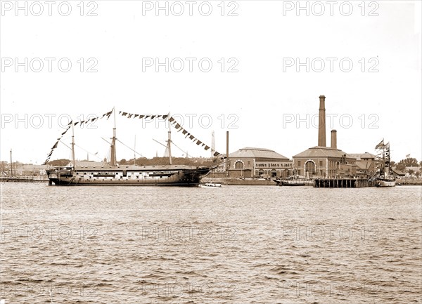 Receiving ship Wabash, Charlestown Navy Yard, Wabash (Ship), Government vessels, American, Naval yards & naval stations, United States, Massachusetts, Charlestown Navy Yard, United States, Massachusetts, Boston, 1900