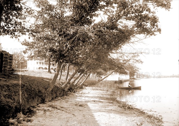 Landing at Assembly Hotel No. 2, Lake Orion, Mich, Assembly Hotel No. 2 (Lake Orion, Mich.), Hotels, Lakes & ponds, United States, Michigan, Lake Orion, United States, Michigan, Orion, Lake, 1890