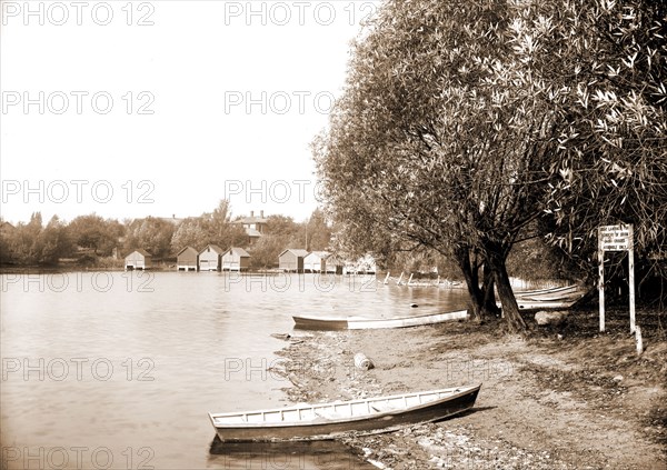 Lake Orion, Mich, Orion Camp Ground Assembly, Lakes & ponds, Canoes, Tourist camps & hostels, United States, Michigan, Orion, Lake, 1890