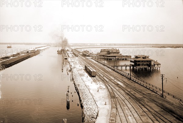 Tampa Inn and docks, Tampa, Fla, Tampa Inn (Tampa, Fla.), Piers & wharves, Hotels, Railroad tracks, United States, Florida, Tampa, 1880