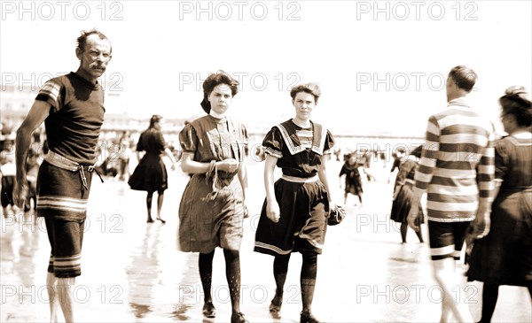 A Life saver on the lookout, Beaches, Bathing suits, Lifesaving, United States, New Jersey, Atlantic City, 1880