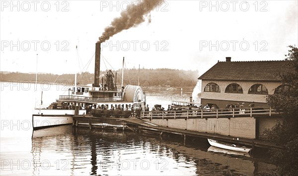 Steamer Mt. Washington at dock, Weirs, N.H, Mt. Washington (Side wheeler), Side wheelers, Piers & wharves, United States, New Hampshire, Winnipesaukee, Lake, United States, New Hampshire, Weirs, 1880