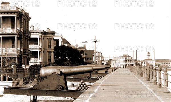 Charleston, S.C, Walkways, Cannons, Waterfronts, United States, South Carolina, Charleston, 1880