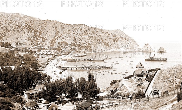 Harbor and Avalon Greek Theater, Avalon, Catalina Island, Calif, Harbors, Amphitheaters, United States, California, Santa Catalina Island, United States, California, Avalon, 1900