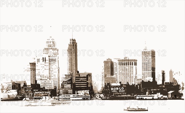Detroit, Rivers, Skyscrapers, United States, Michigan, Detroit River, 1910