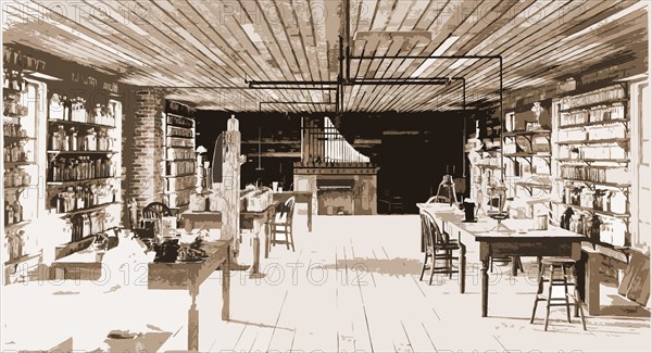 Upper floor, Edison's Menlo Park Laboratory, Dearborn, Mich, Edison, Thomas A., (Thomas Alva), 1847-1931, Homes & haunts, Laboratories, Interiors, Galleries & museums, United States, Michigan, Dearborn, 1930