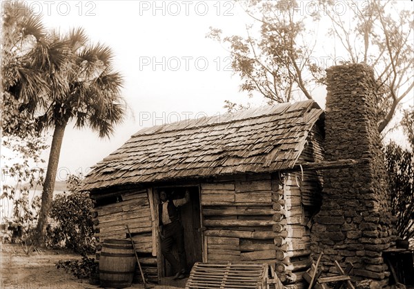 Old cabin at Turkey Creek, Log cabins, African Americans, Rivers, United States, Florida, Turkey Creek, 1880