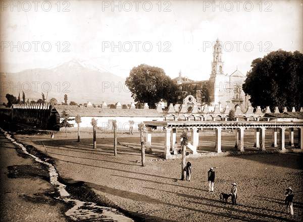 Popocatepetl from the plaza, Amecameca, Jackson, William Henry, 1843-1942, Volcanoes, Plazas, Mexico, Amecameca de Juarez, Mexico, Popocatepetl, 1880