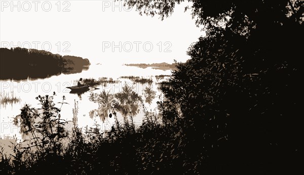 Rock River, view near Dixon, Dixon, Ill, Rivers, Rowboats, United States, Illinois, Dixon, United States, Illinois, Rock River, 1898