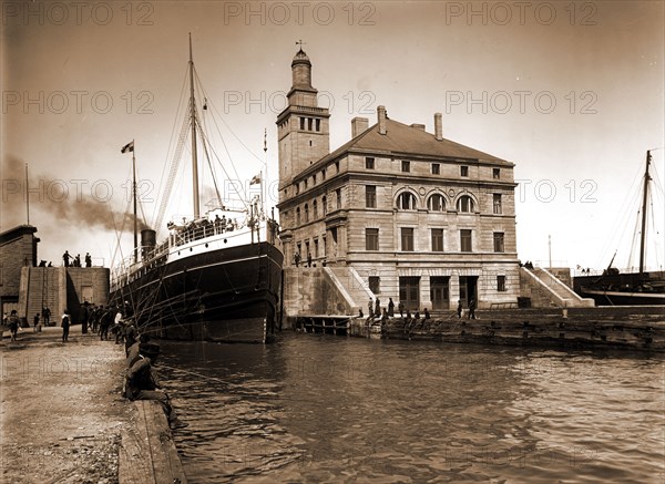 Weitzle i.e. Weitzel Lock, Sault Ste. Marie, Alberta (Ship), Locks (Hydraulic engineering), Ships, Fishing, United States, Michigan, Sault Sainte Marie, United States, Michigan, Sault Sainte Marie Canal, 1890