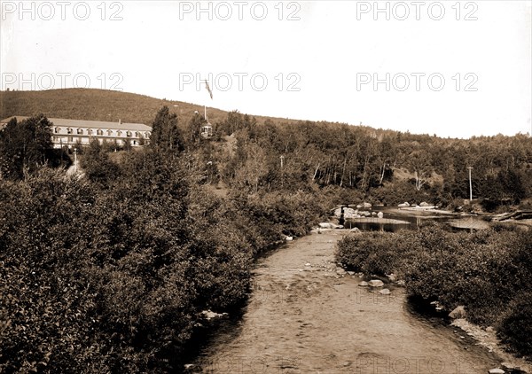 Ammonoosuc River and Twin Mountain House, White Mountains, Twin Mountain House (Twin Mountain, N.H.), Hotels, Rivers, Mountains, United States, New Hampshire, White Mountains, United States, New Hampshire, Ammonoosuc River, United States, New Hampshire, Twin Mountain, 1901