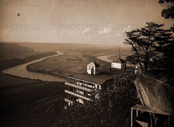 Point Hotel and the battlefield, Lookout Mountain, Jackson, William Henry, 1843-1942, Rivers, Hotels, Battlefields, United States, History, Civil War, 1861-1865, United States, Tennessee River, United States, Tennessee, Lookout Mountain (Mountain), 1902