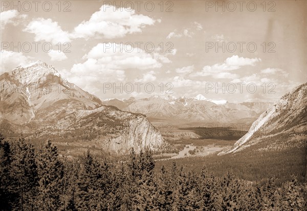 Down Bow Valley from Upper Spring, Banff, Alberta, Valleys, Rivers, Mountains, National parks & reserves, Canada, Alberta, Banff National Park, Canada, Alberta, Banff, Canada, Rocky Mountains, Canada, Alberta, Bow River, 1902