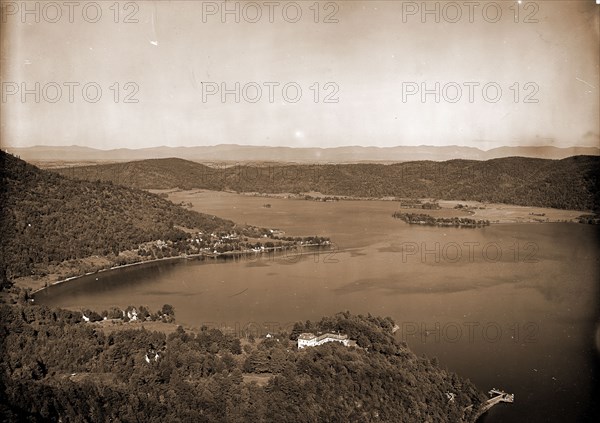 Foot of lake from Rogers' Rock heights, Lake George, Lakes & ponds, Mountains, United States, New York (State), George, Lake, United States, New York (State), Adirondack Mountains, 1904