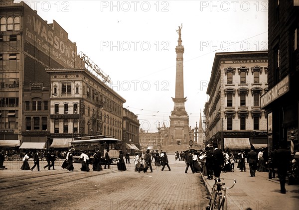 Meridan i.e Meridian Street, north from Washington, Indianapolis, Ind, Streets, Monuments & memorials, Commercial facilities, United States, Indiana, Indianapolis, 1904