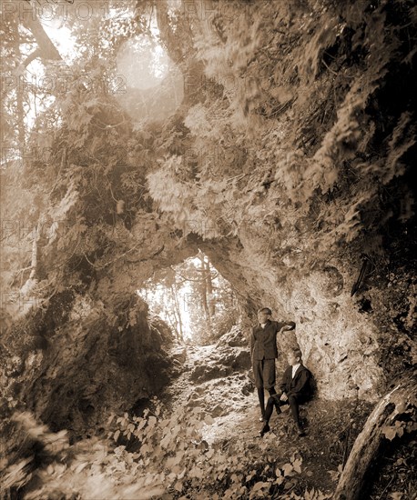 Fairy Arch, Mackinac Island, Mich, Rock formations, Children, Forests, United States, Michigan, Mackinac Island (Island), United States, Michigan, Fairy Arch, 1906