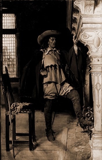 Cavalier waiting an audience, Meissonier, Jean Louis Ernest, 1815-1891, Interiors, Nobility, Soldiers, 1900