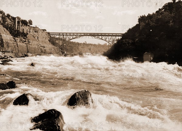 Niagara Rapids and Michigan Central Cantilever bridge, Jackson, William Henry, 1843-1942, Rapids, Railroad bridges, United States, New York (State), Niagara River, Canada, Ontario, Niagara River, 1900
