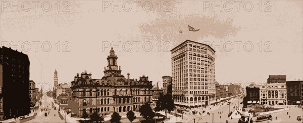 Panorama of Campus Martius, Detroit, Michigan, Streets, Plazas, United States, Michigan, Detroit, 1900