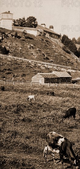 Old Fort Mackinac from the pasture, Forts & fortifications, United States, Michigan, Mackinac Island, 1900