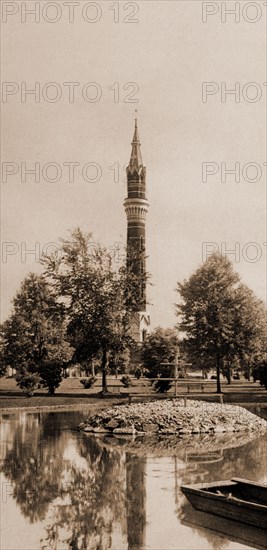 Tower from the lake, Water Works Park, Detroit, Parks, Water towers, Waterworks, United States, Michigan, Detroit, 1900