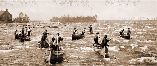 Indians fishing at the &quot;Soo&quot;, Fishing, Indians of North America, United States, Michigan, Sault Sainte Marie, United States, Michigan, Saint Marys River, 1901