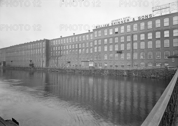 Mt. Holyoke, Massachusetts - Scenes. The Canal: the best tradition of a home industry; founded elsewhere and emigrating twice, here after a broken dam washed away the original mill and town; family owned, to second and third generation, long established sales outlets developed on par with manufacturing; seven cycles of product. William Skinner and Sons, 1936, Lewis Hine, 1874 - 1940, was an American photographer, who used his camera as a tool for social reform. US,USA