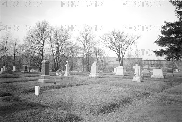 Mt. Holyoke, Massachusetts - Scenes. West Boylston Manufacturing Company from St. Brigid's Cemetary, 1936, Lewis Hine, 1874 - 1940, was an American photographer, who used his camera as a tool for social reform. US,USA