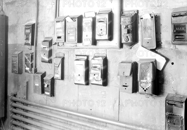 Paterson, New Jersey - Textiles. Numerous mail boxes indicate numerous tenants in the mill building, 185 Sixth Avenue, June 1937, Lewis Hine, 1874 - 1940, was an American photographer, who used his camera as a tool for social reform. US,USA