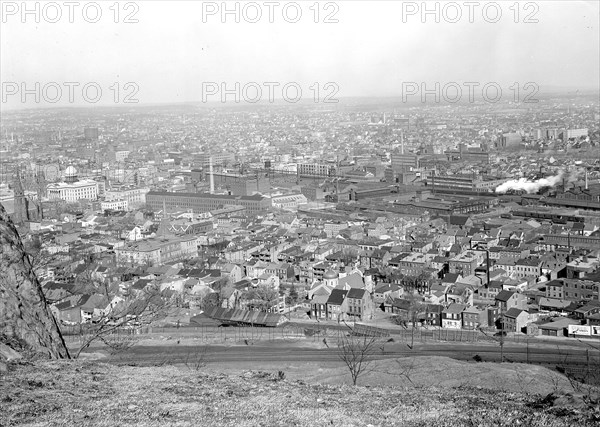 Paterson, New Jersey - Textiles. Birds-eye-view of Paterson from Garrett Mt. Park, March 1937, Lewis Hine, 1874 - 1940, was an American photographer, who used his camera as a tool for social reform. US,USA