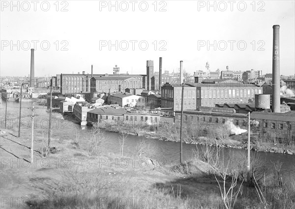 Paterson, New Jersey - Textiles. Madison Silk Co. Passaic River and old silk mill section, March 1937, Lewis Hine, 1874 - 1940, was an American photographer, who used his camera as a tool for social reform. US,USA