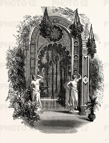 In the Winter Garden. Spanish Dancers, Hautmann, Somerleyton, UK, England, engraving 1870s, Britain