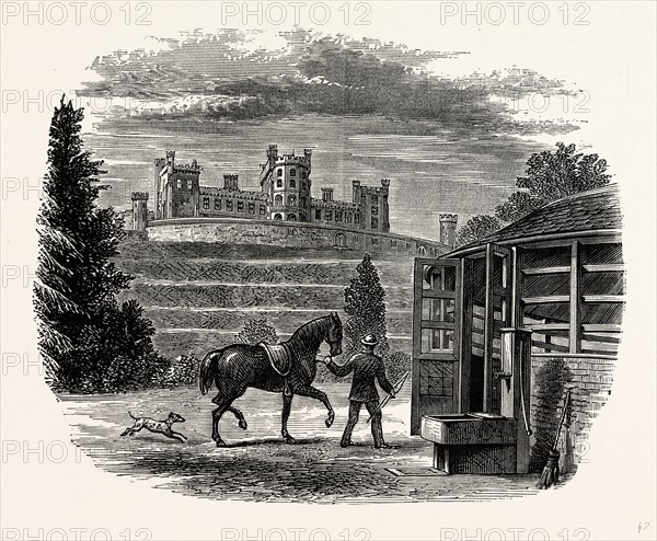 Belvoir Castle, from the Stables, showing the Covered Exercise ground, UK, England, engraving 1870s, Britain