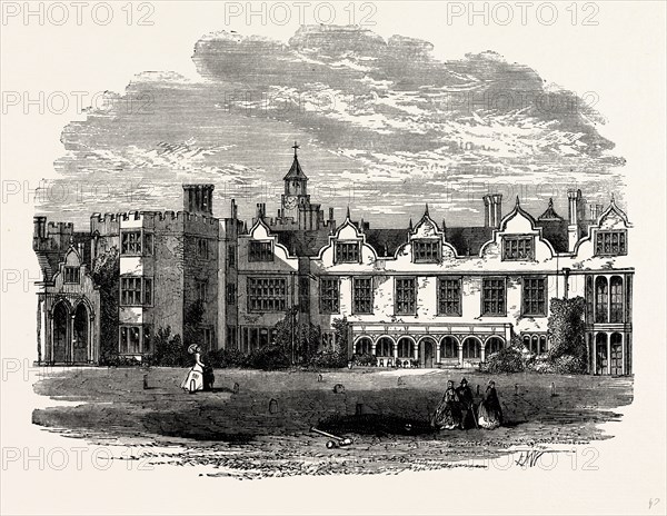 The South Front, Knole House, UK, England, engraving 1870s, Britain
