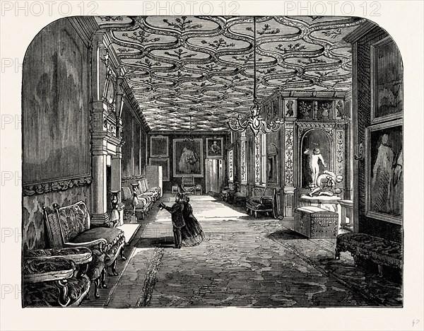 The Cartoon Gallery, Knole House, Sevenoaks, UK, England, engraving 1870s, Britain