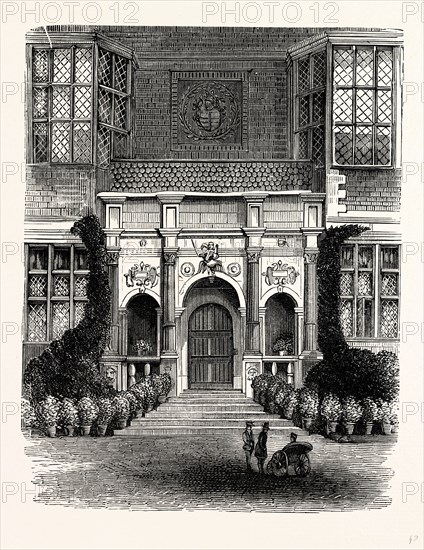 The Entrance Porch, Westwood Park, UK, England, engraving 1870s, Britain