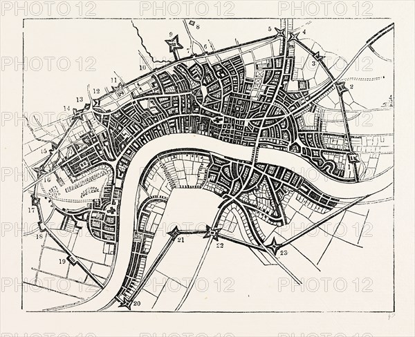 Plan City Suburbs London appeared fortified 1643, London, England, engraving 19th century, Britain, UK
