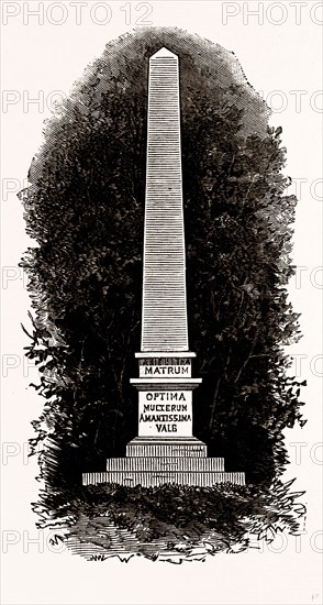 TILE OBELISK TO POPE'S MOTHER, UK, engraving 1881 - 1884, Alexander Pope, 1688 - 1744, English Poet