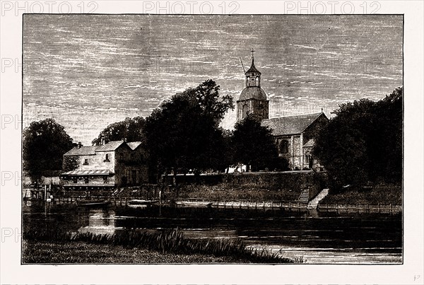 SUNBURY CHURCH, UK, engraving 1881 - 1884