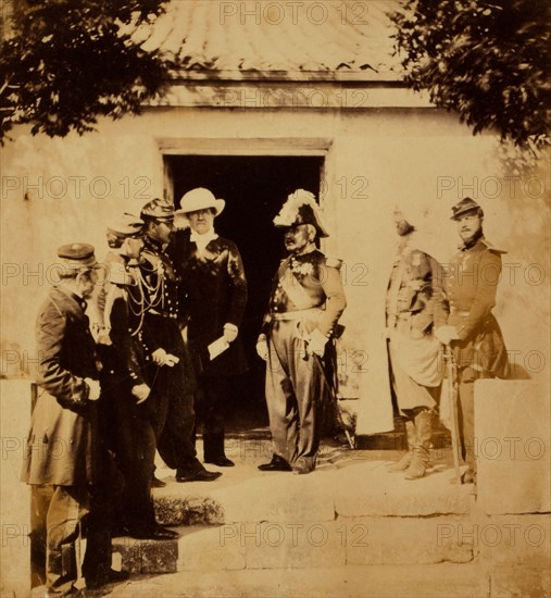 Lord Raglan's Head Quarters, with Lord Raglan, Marshal PÃƒÂ©lissier, Lord Burghersh, Spahi & Aide-de-camp of Marshal PÃƒÂ©lissier, Crimean War, 1853-1856, Roger Fenton historic war campaign photo