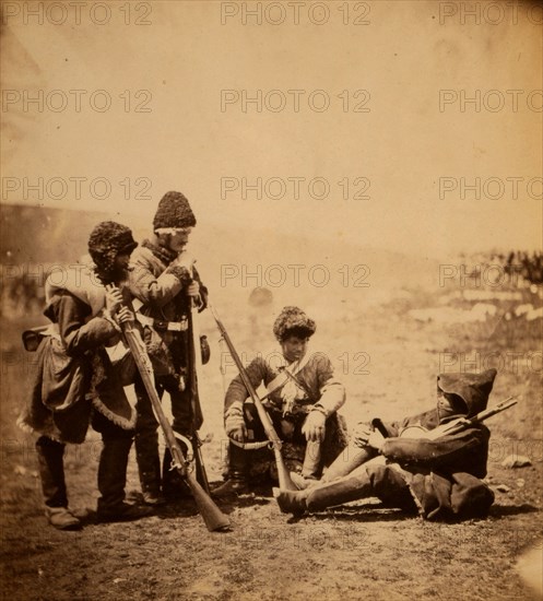 Men of the 77th Regiment in winter costume, Crimean War, 1853-1856, Roger Fenton historic war campaign photo