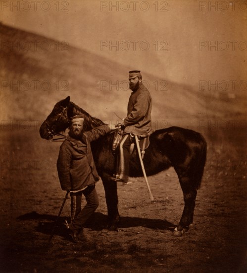 Captain Phillips & Lieutenant Yates, 8th Hussars, Crimean War, 1853-1856, Roger Fenton historic war campaign photo