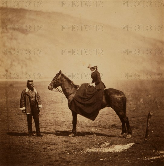 Henry Duberly Esqr., paymaster, 8th Hussars, & Mrs. Duberly, Crimean War, 1853-1856, Roger Fenton historic war campaign photo