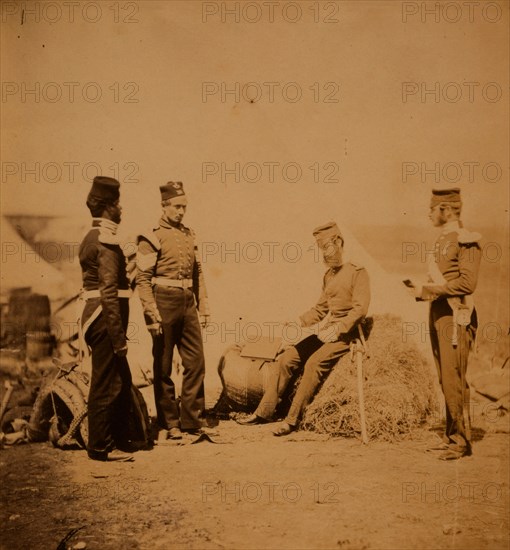 Captain Walker, 30th Regiment, reading general orders, Crimean War, 1853-1856, Roger Fenton historic war campaign photo